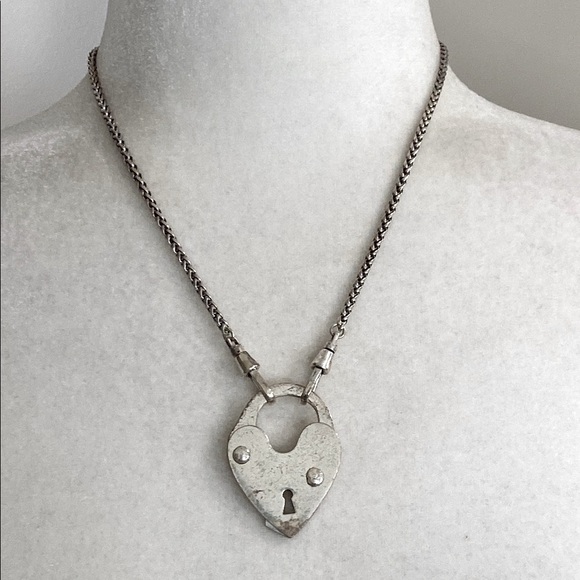 Fossil Silver Heart Padlock Necklace with Keyhole Vintage Bohemian Whimsical - Picture 1 of 13